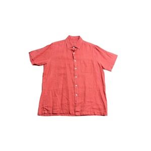 Tasso Elba Shirt Mens Medium Pink 100% Linen Short Sleeve Button Front Casual